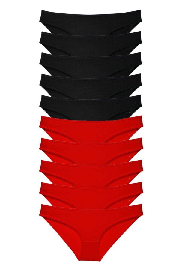 10 adet Süper Eko Set Likralı Kadın Slip Külot Siyah Kırmızı