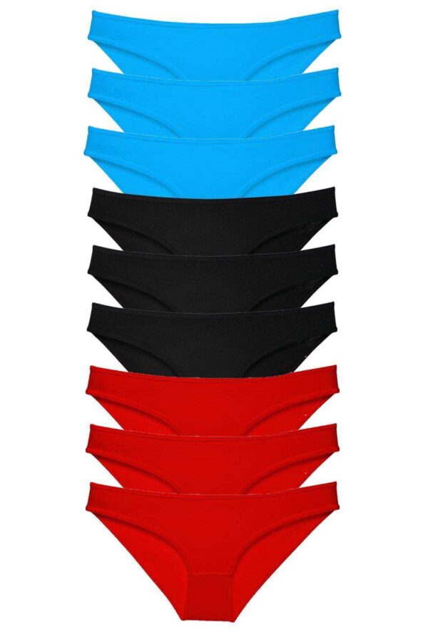 9 adet Süper Eko Set Likralı Kadın Slip Külot Siyah Kırmızı Mavi