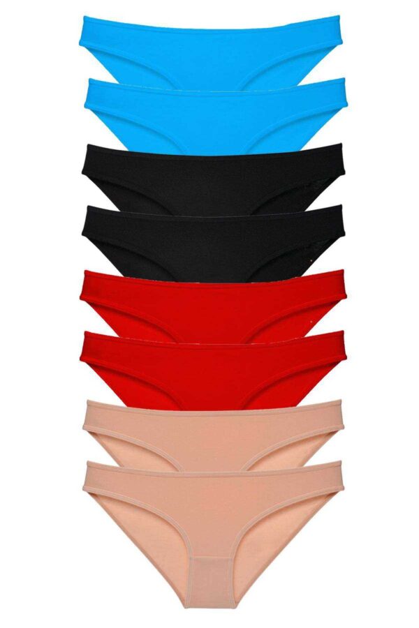 8 adet Süper Eko Set Likralı Kadın Slip Külot Siyah Kırmızı Ten Mavi