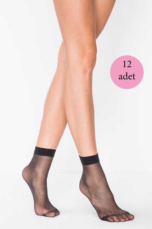 12 Adet Fit 15 Soket Ince Parlak Kısa Çorap Siyah
