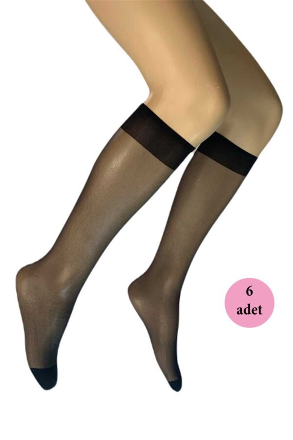 6 Adet Parlak Dizaltı Kadın Çorap 15 Denye Siyah 500