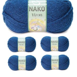 5 Adet Vizon Premium Akrilik El Örgü İpi Yünü Renk No:517 Orta Mavi
