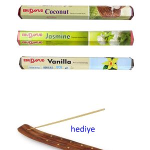 3 Paket 20 Çubuklu Tütsü Jasmine - Coconut - Vanilla - Kayık Hediyeli