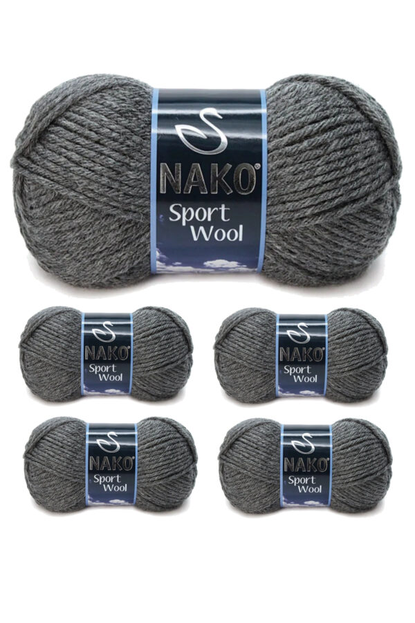 5 Adet Sport Wool Atkı Bere Ceket Yelek Örgü İpi Yünü No: 193 Koyu Gri Melanj