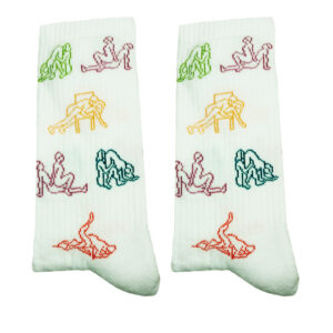 Beyaz Uzun Kolej Çorabı Erotik Pozisyon Desenli Kışlık Kalın Çorap Fantezi Çift Çorabı 2 Adet