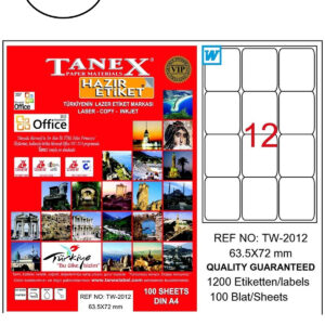 Tanex Tw-2012 Lazer Etiket 63X72 Mm 100 Adet