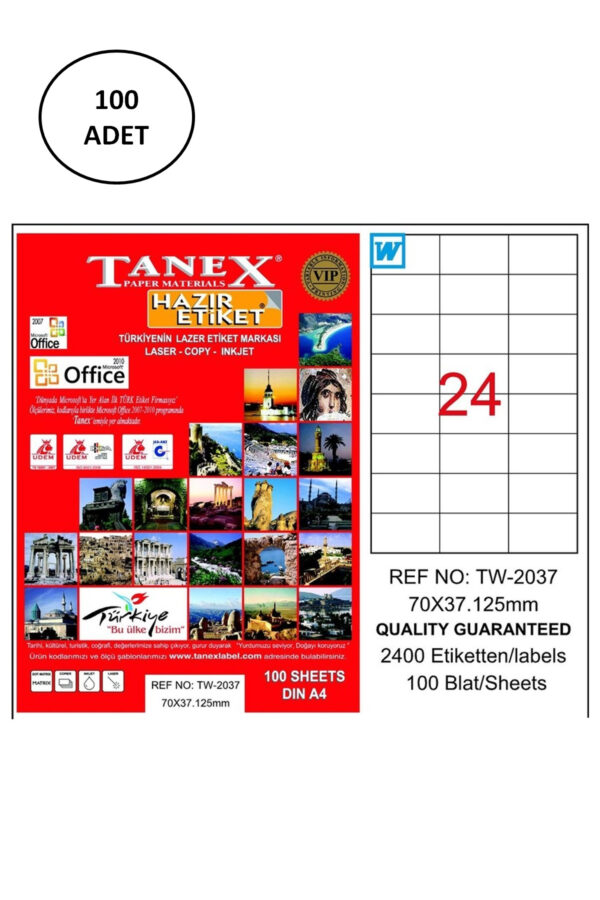 Tanex Tw-2037 Lazer Etiket 70X37 Mm 100 Lü