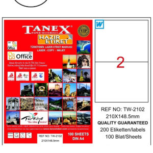 Tanex Tw-2102 Lazer Etiket 210X148 Mm 100 Lü
