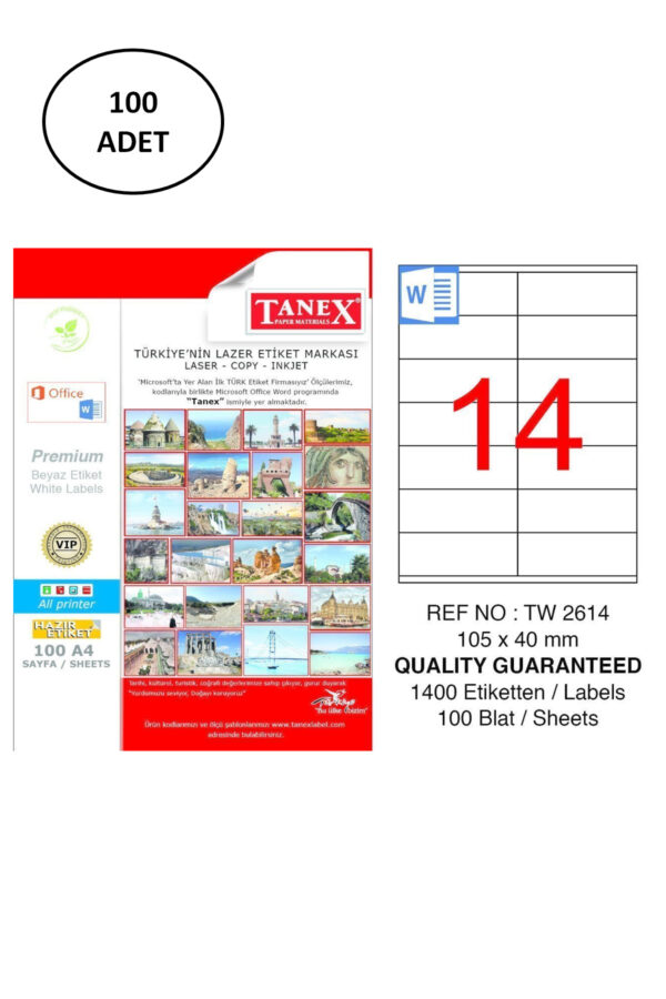 Tanex Tw-2614 Lazer Etiket 105X40 Mm 100 Lü