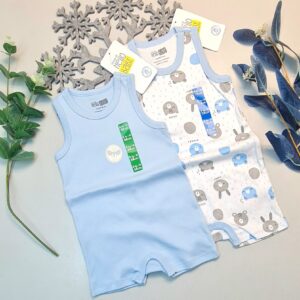 Erkek Bebek Mavi  Hello Baby Yazlık Kolsuz Çıtçtıtlı Body Tulum 2 Adet